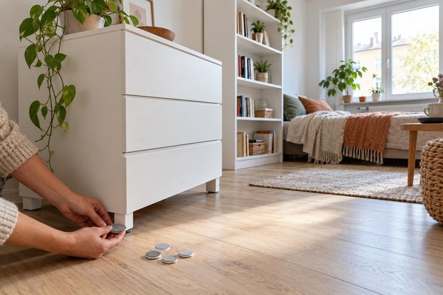 Filcowe podkładki pod nóżki komody w wynajmowanym mieszkaniu – zdjęcie poglądowe