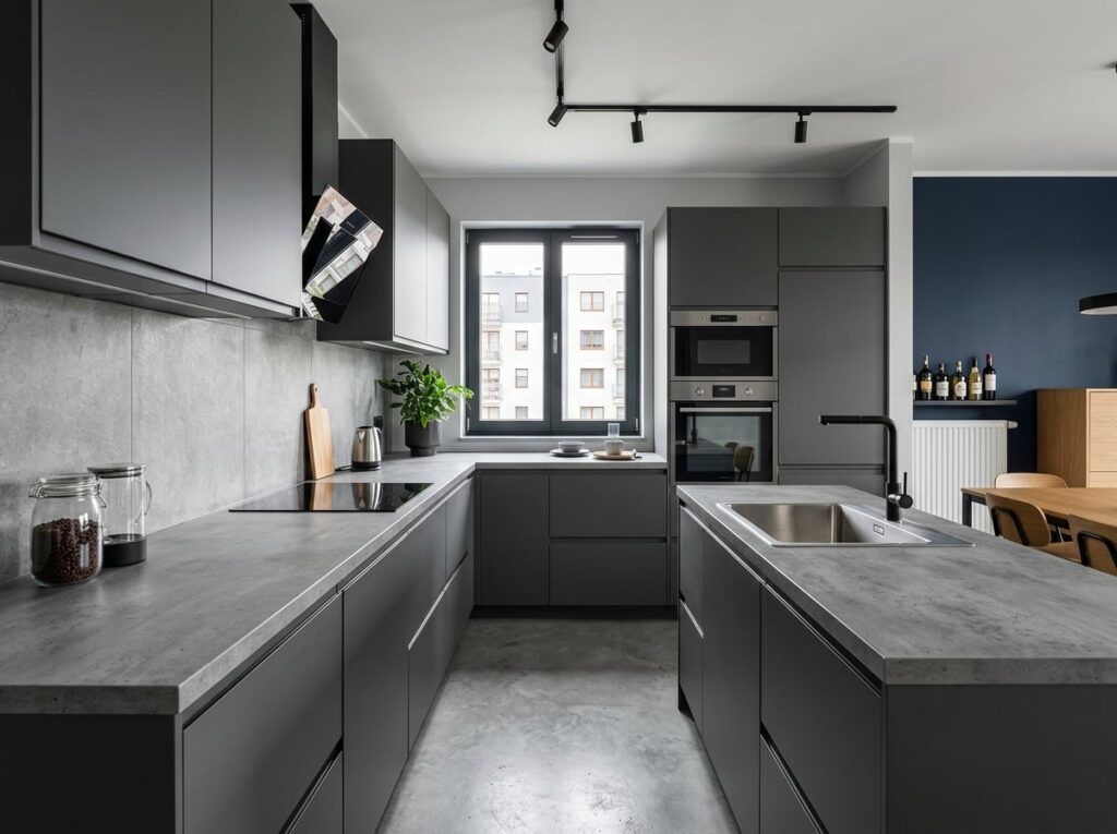 Grafitowa kuchnia Castorama GoodHome po montażu